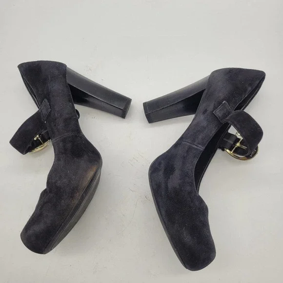 Franco Sarto womens sz 8.5 daniela black suede leather mary jane heels buckle - Picture 5 of 9